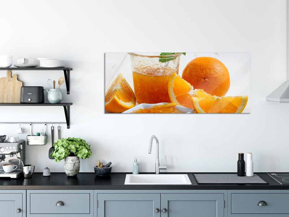 Frische Orangenmarmelade, Glasbild Panorama