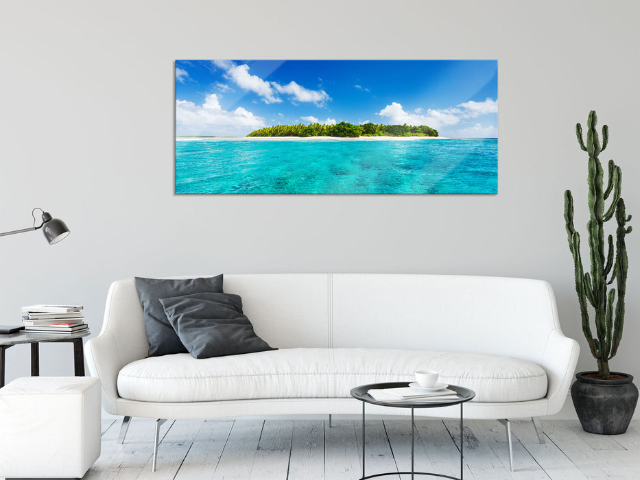 Traumhafte Insel, Glasbild Panorama