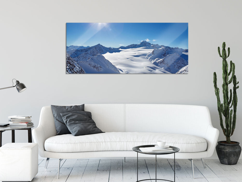 Atemberaubende Winterlandschaft, Glasbild Panorama