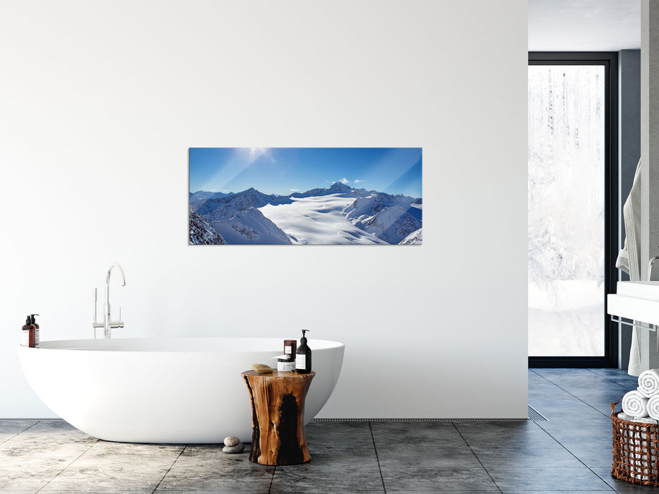 Atemberaubende Winterlandschaft, Glasbild Panorama