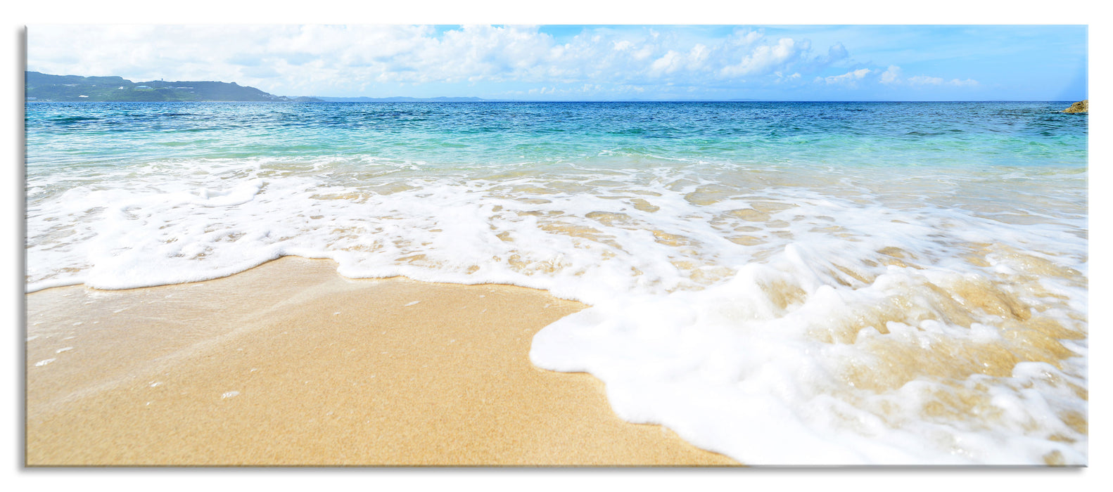 Pixxprint Strand bei Sonnenuntergang, Glasbild Panorama
