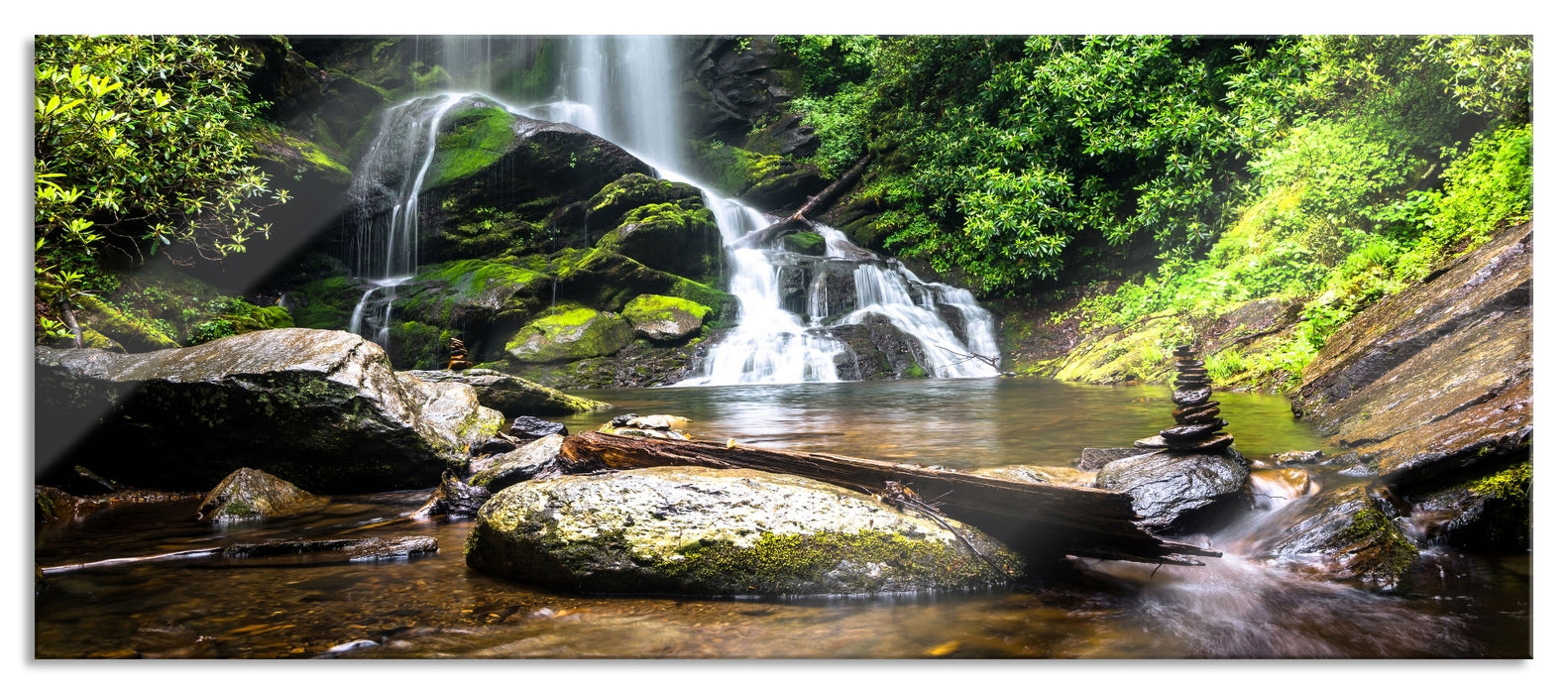 Bergbach Wasser Steine, Glasbild Panorama