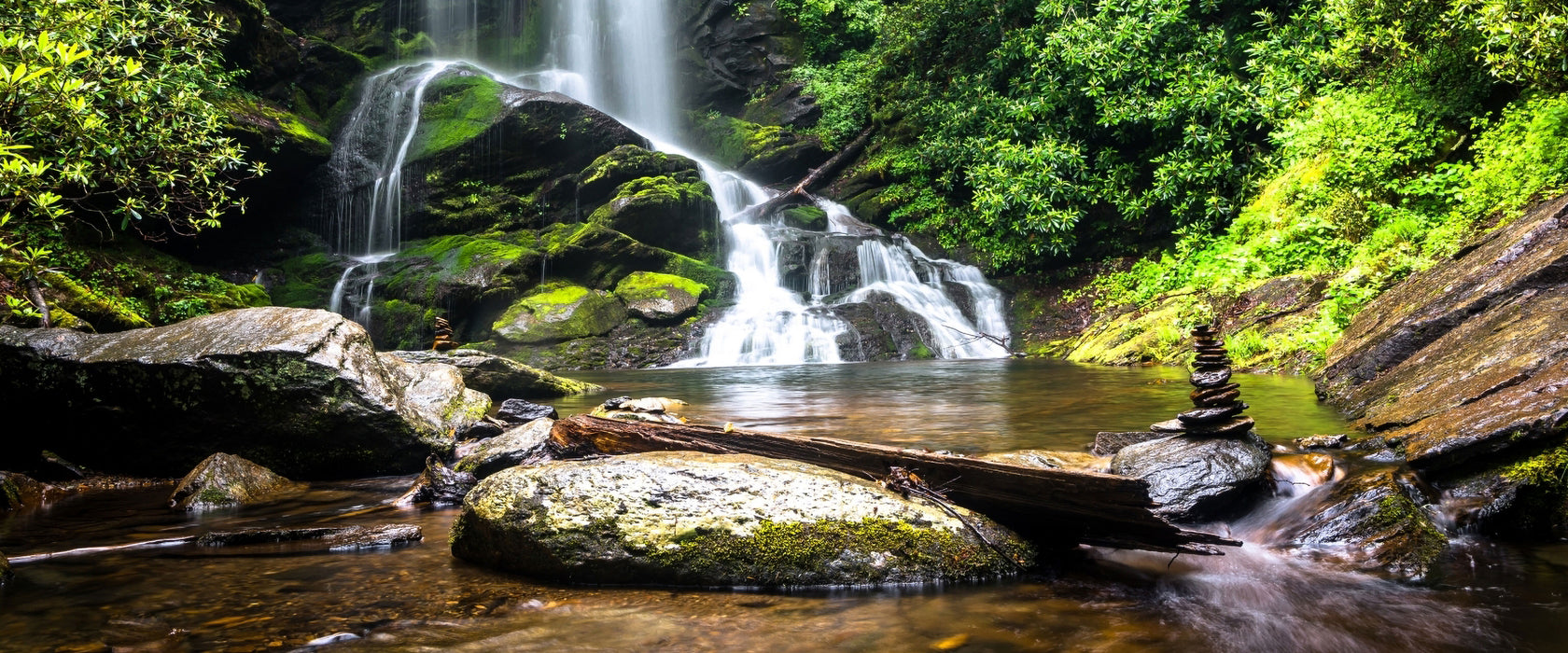 Bergbach Wasser Steine, Glasbild Panorama