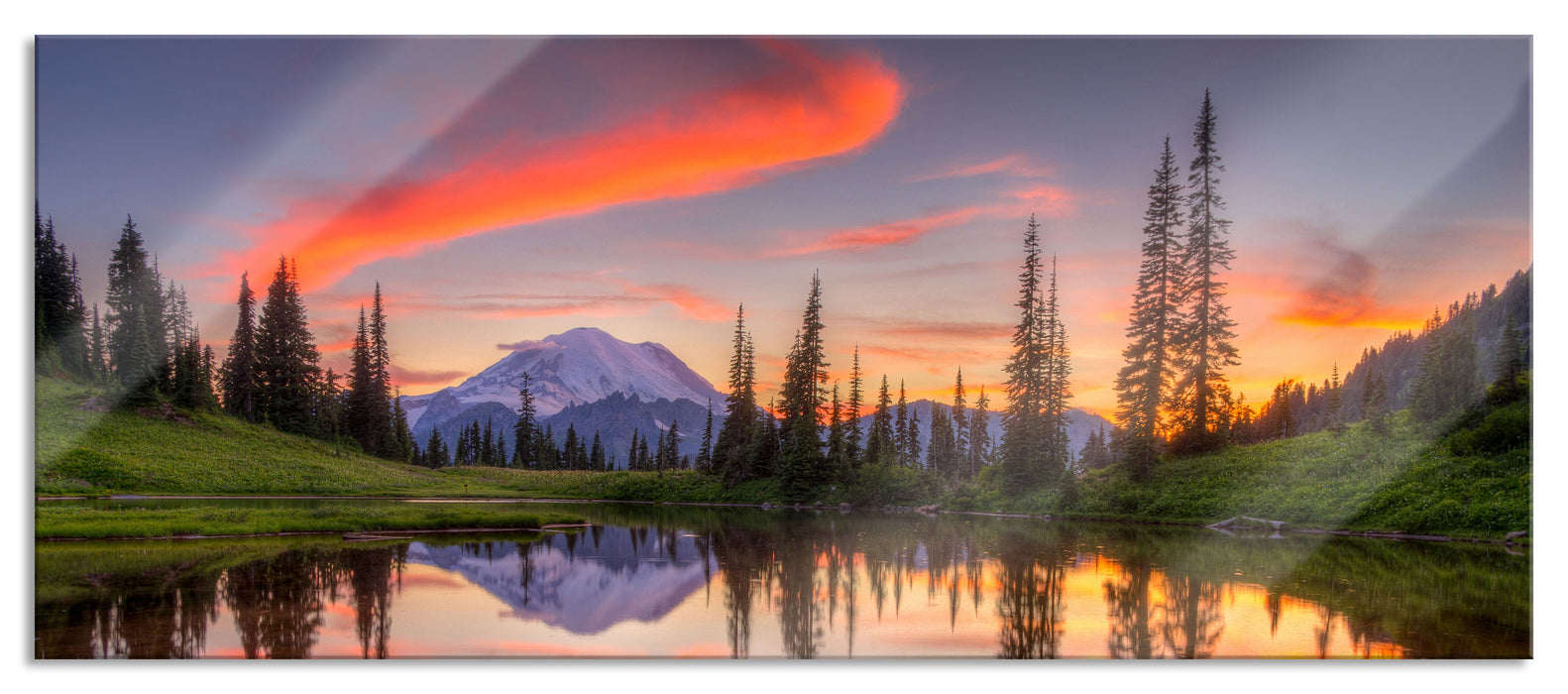 Pixxprint Sonnenaufgang Berglandschaft, Glasbild Panorama