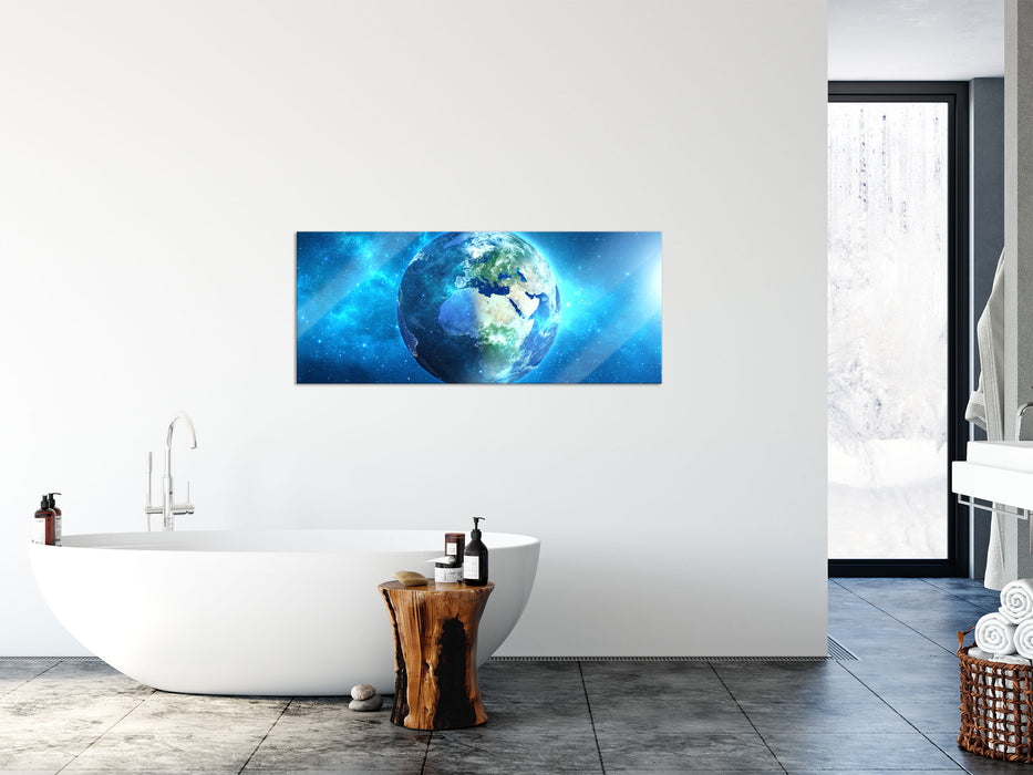 Erde im Universum, Glasbild Panorama