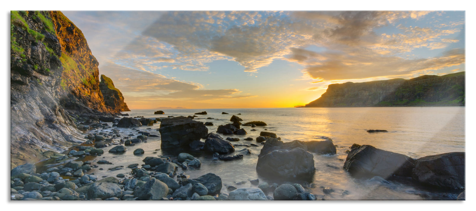 Pixxprint Felsen am Strand, Glasbild Panorama