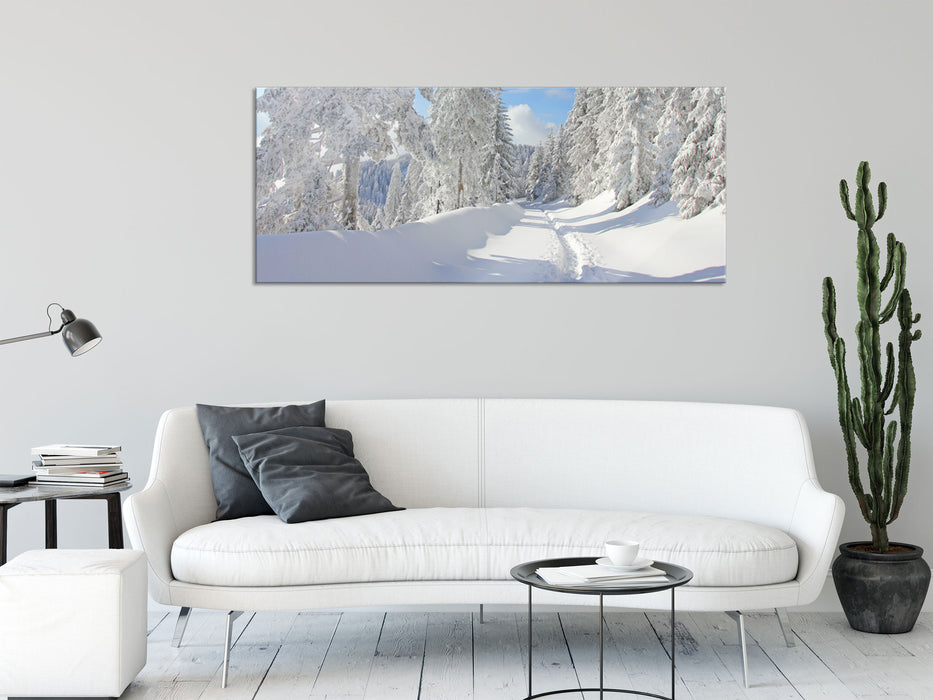 Winterlandschaft Bäume, Glasbild Panorama