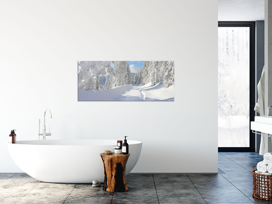 Winterlandschaft Bäume, Glasbild Panorama