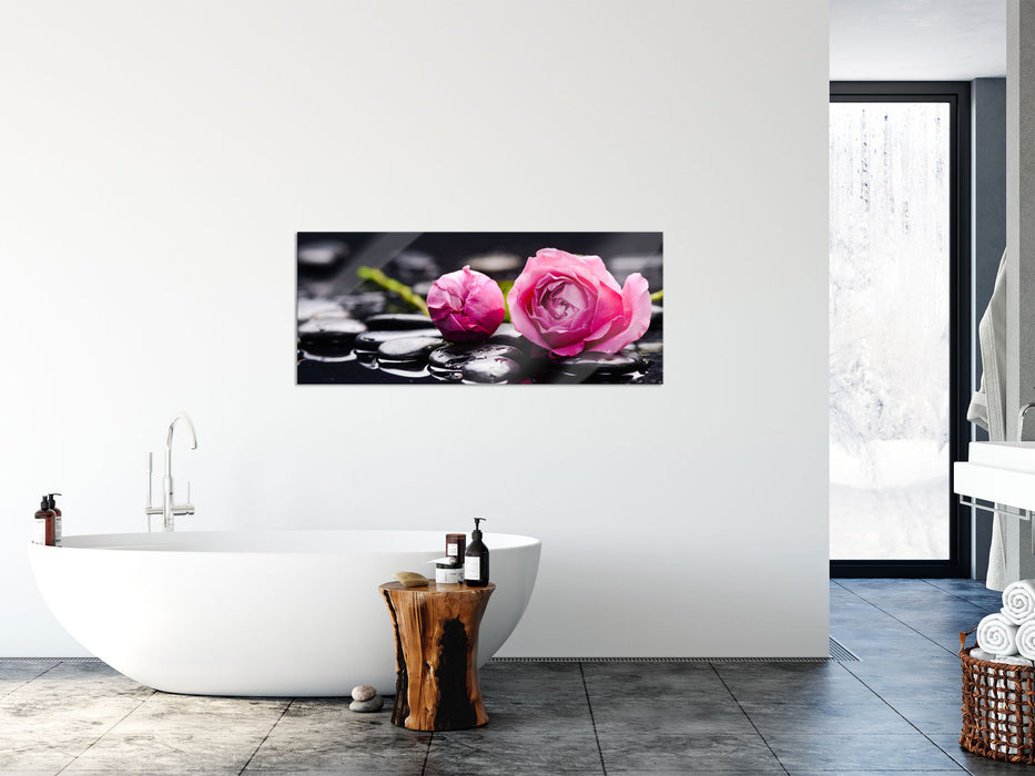 Rosa Rosenblüte Hintergrund, Glasbild Panorama