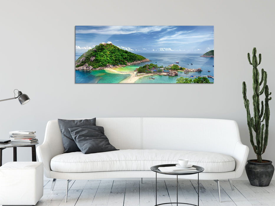 Meer mit Felsen, Glasbild Panorama