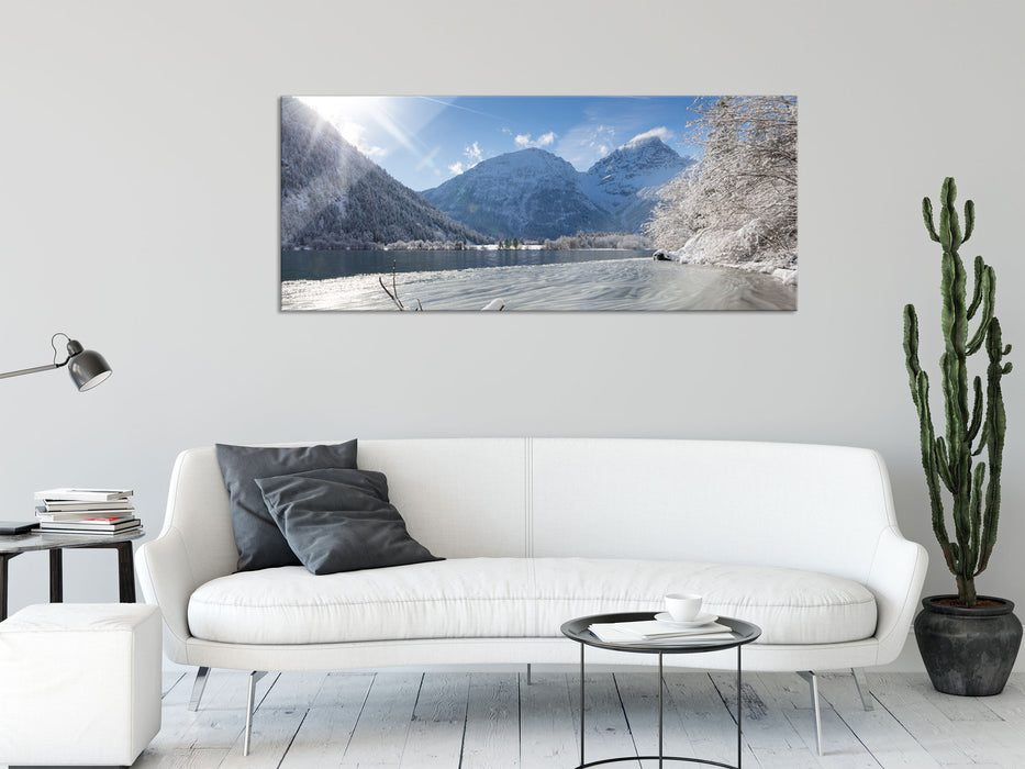 Winterlandschaft See, Glasbild Panorama