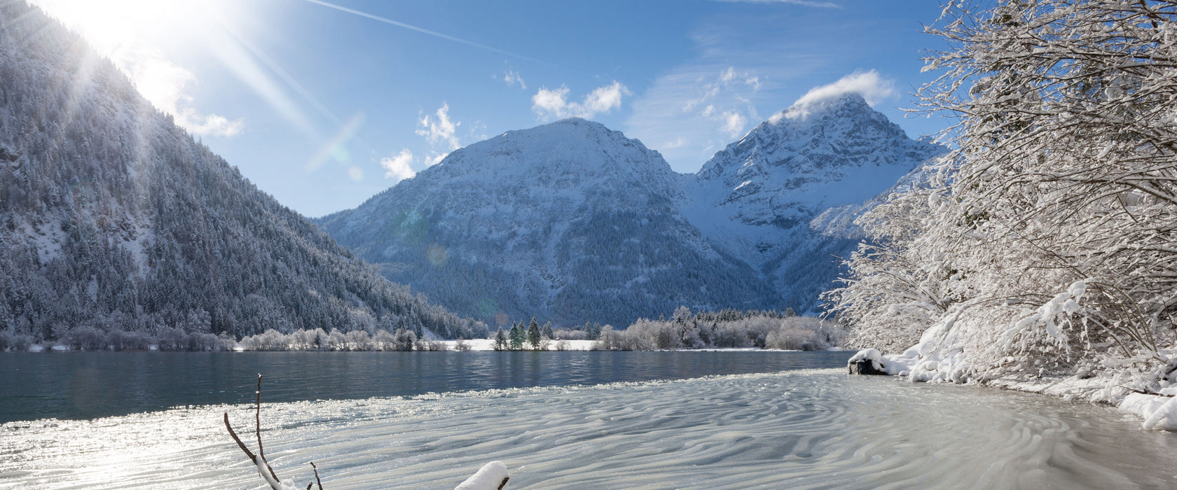 Winterlandschaft See, Glasbild Panorama