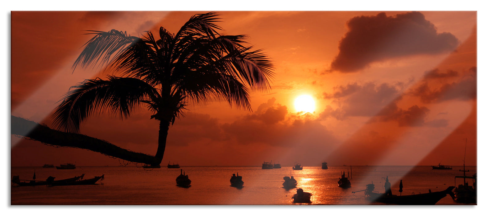 Pixxprint Palmen an Traumstrand, Glasbild Panorama