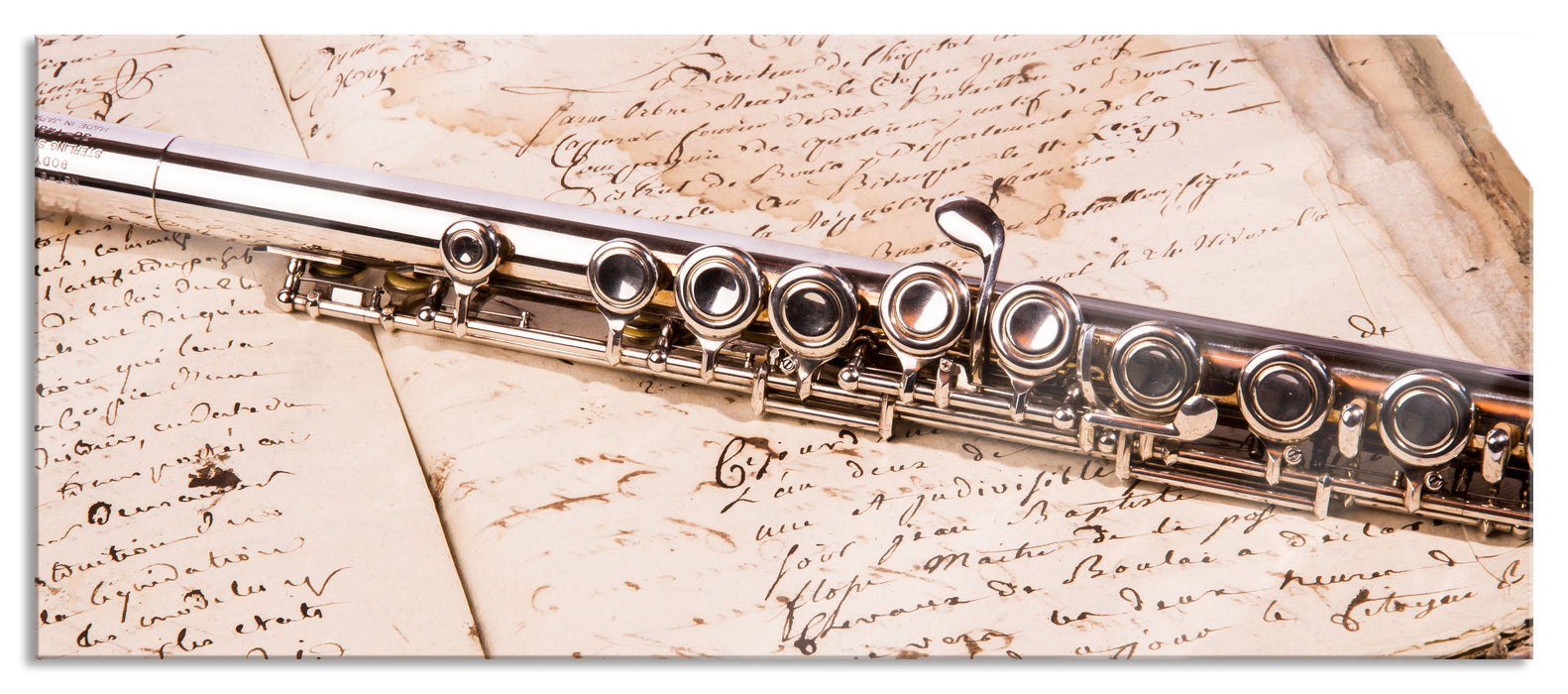 Pixxprint Querflöte, Glasbild Panorama