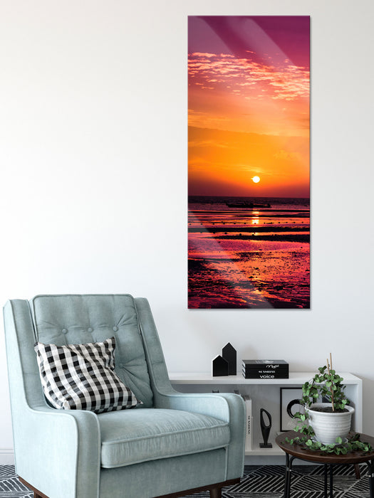 Sonnenaufgang über Meer, Glasbild Panorama