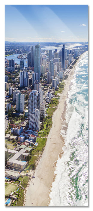 Pixxprint Hochhäuser am Strand, Glasbild Panorama