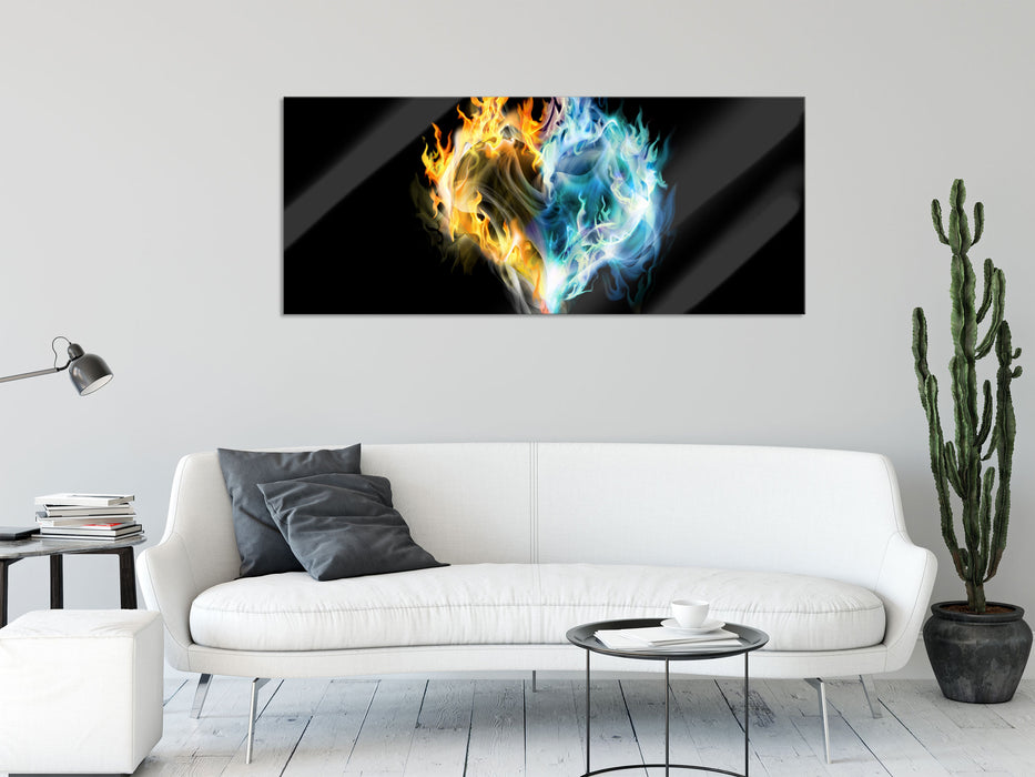 Dark Herz aus Feuer und Wasser, Glasbild Panorama