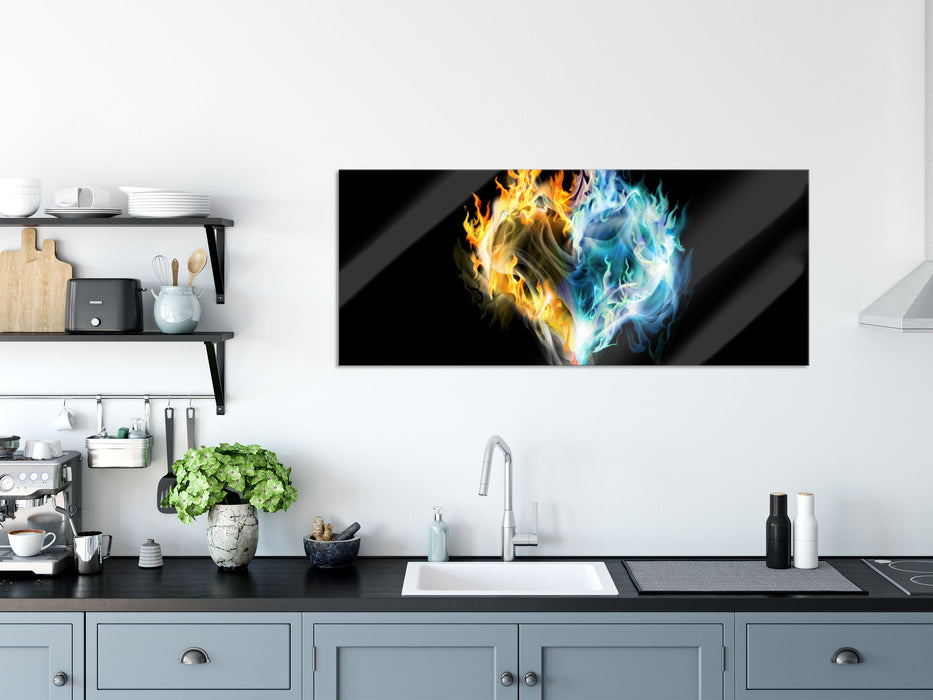 Dark Herz aus Feuer und Wasser, Glasbild Panorama