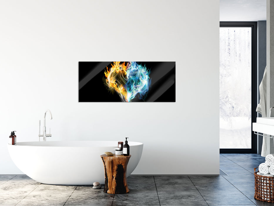 Dark Herz aus Feuer und Wasser, Glasbild Panorama