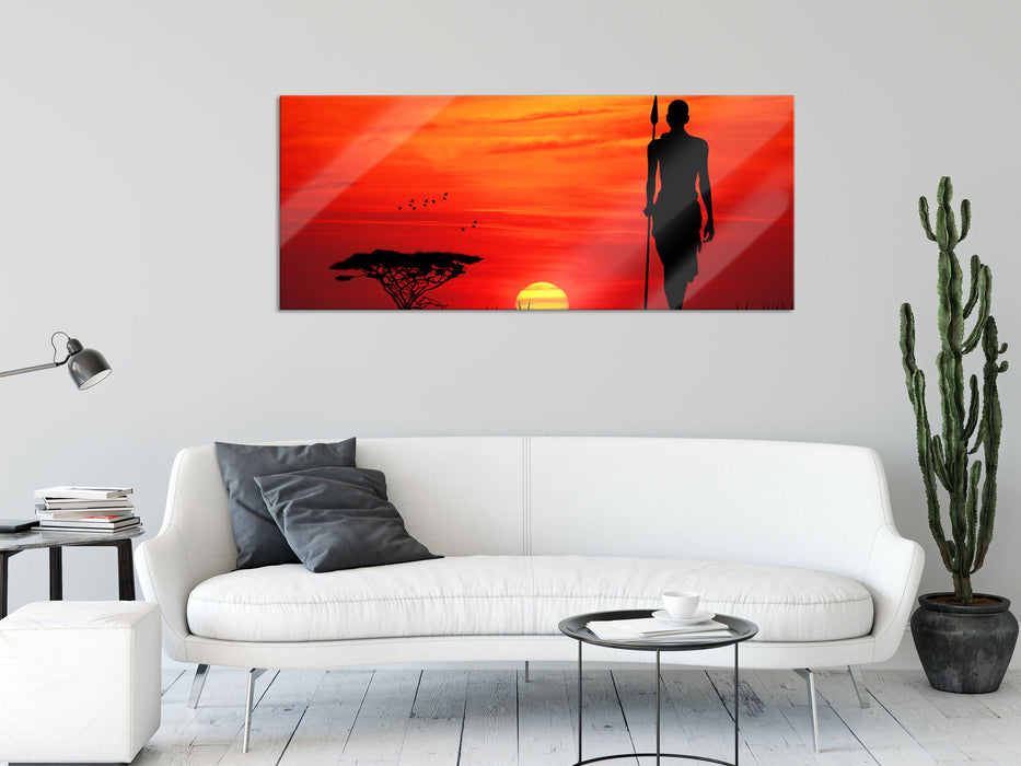 Roter Sonnenuntergang in Afrika, Glasbild Panorama