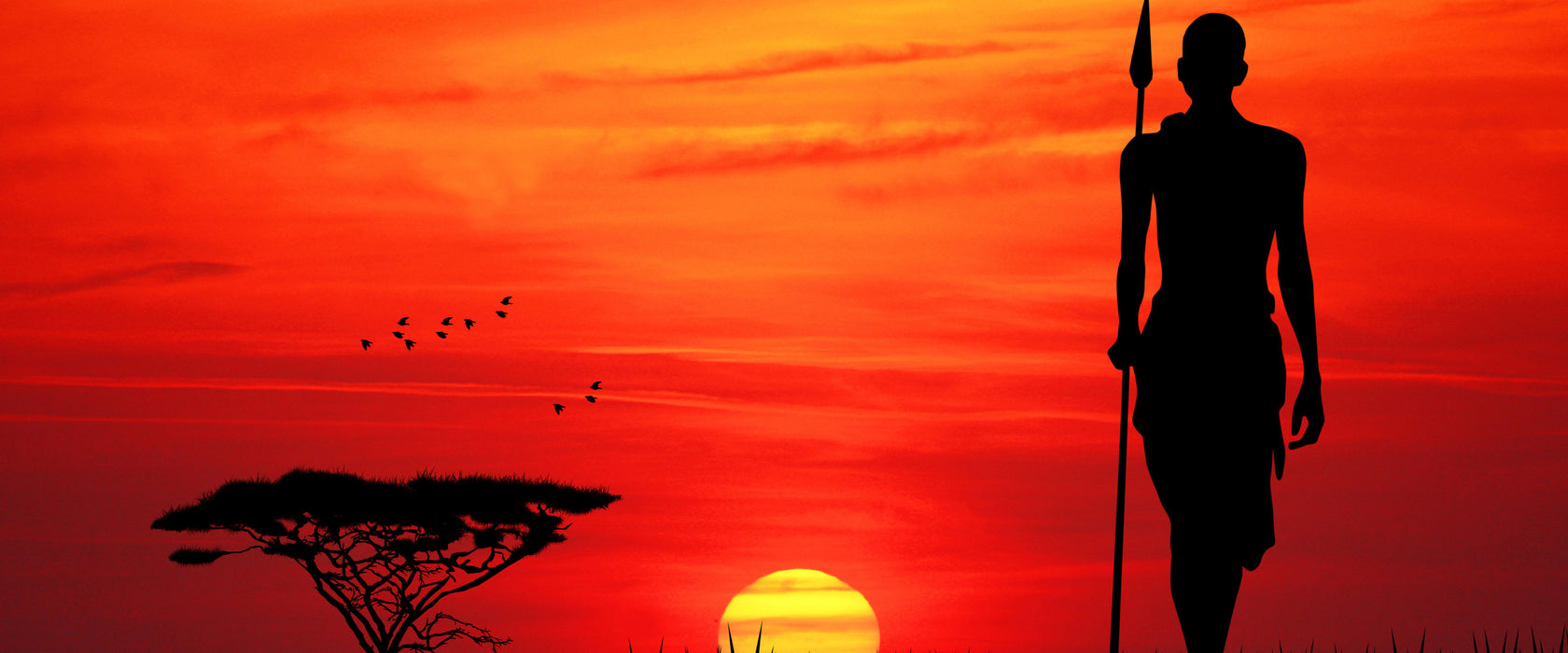 Roter Sonnenuntergang in Afrika, Glasbild Panorama