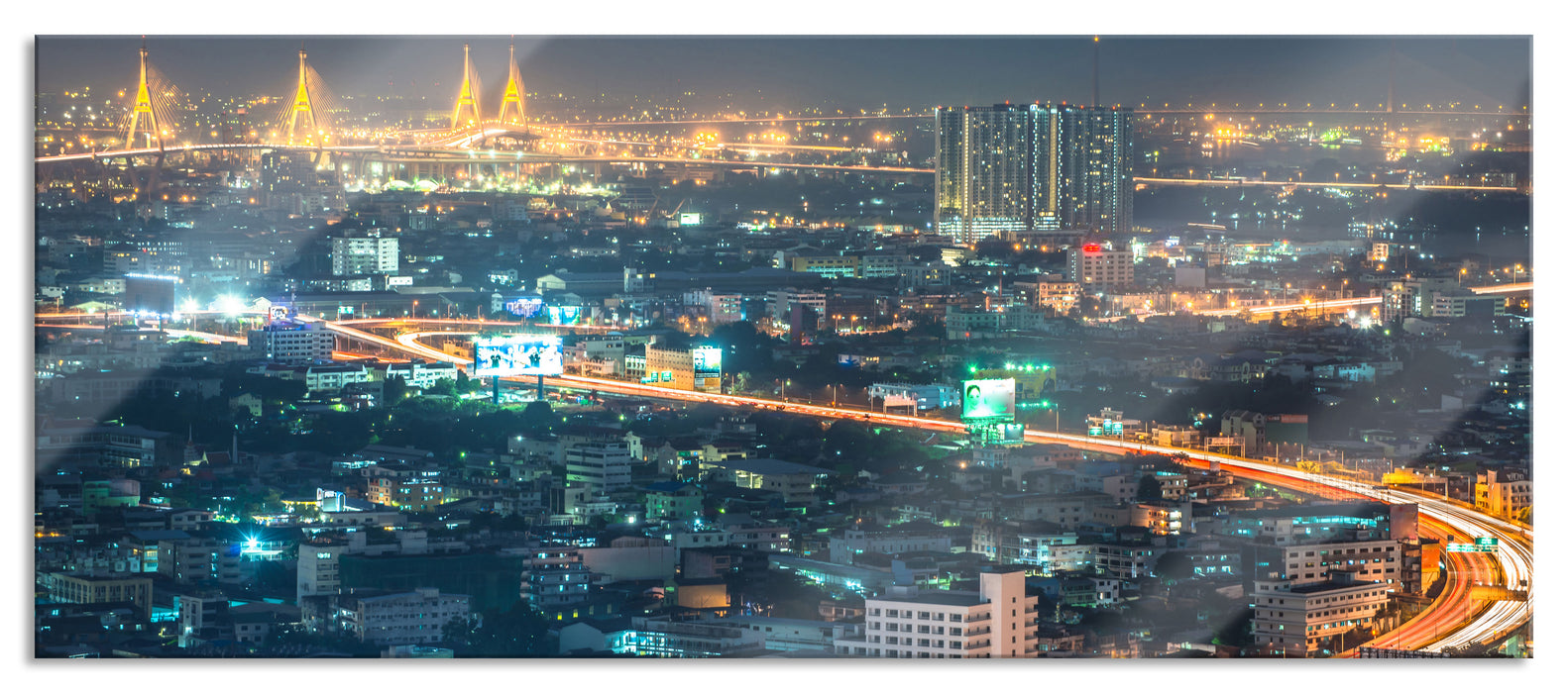 Pixxprint Lichterrausch in der Dunkelheit, Glasbild Panorama