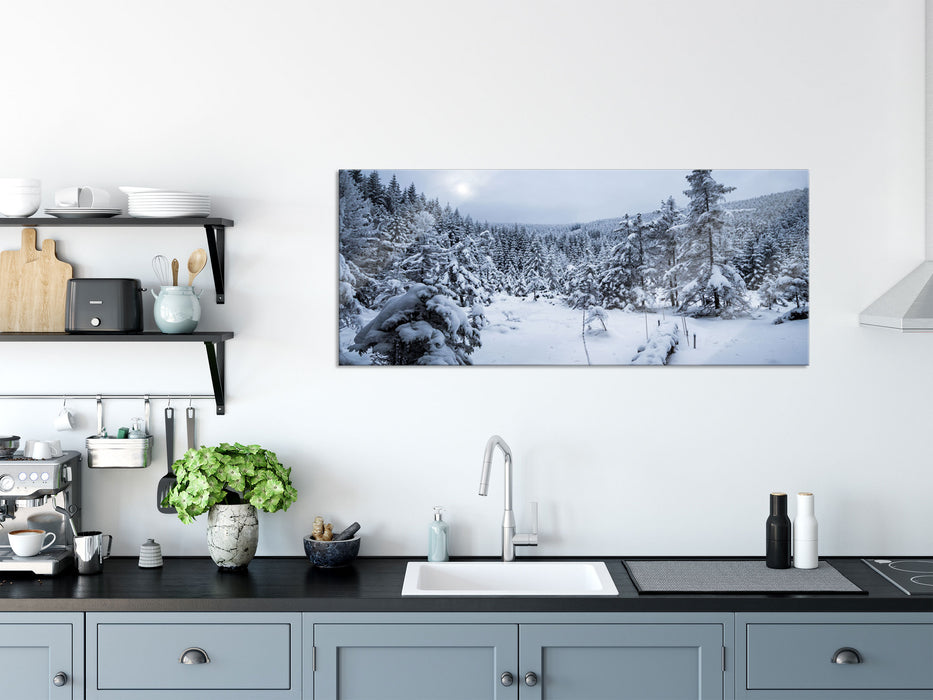 Winterlandschaft vereister See, Glasbild Panorama