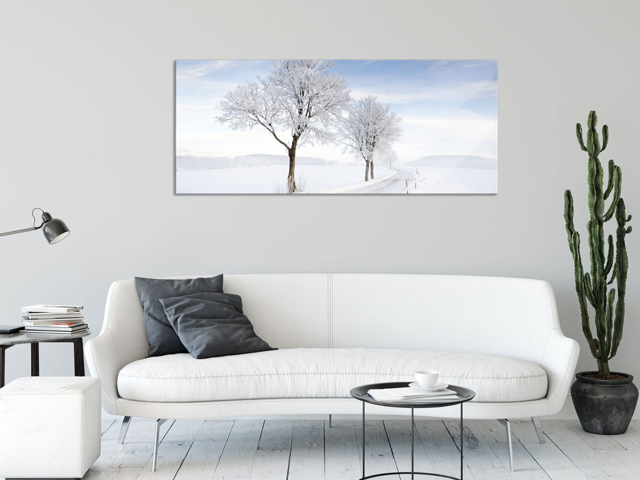 Baum im Schnee, Glasbild Panorama