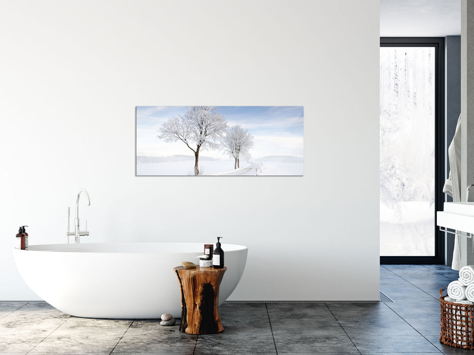 Baum im Schnee, Glasbild Panorama