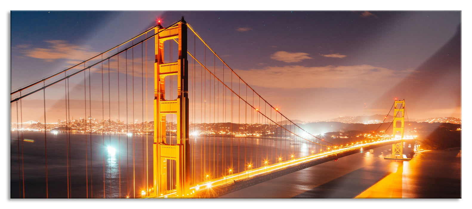 Pixxprint Golden Gate Bridge bei Nacht, Glasbild Panorama