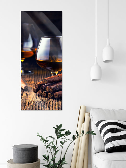 Whisky mit Zigarre, Glasbild Panorama