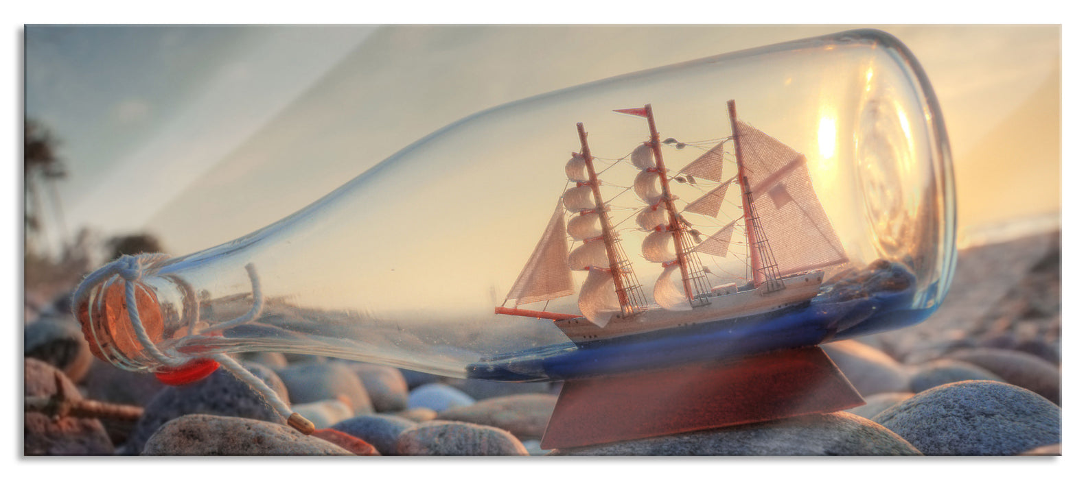 Pixxprint Flasche mit Schiff, Glasbild Panorama