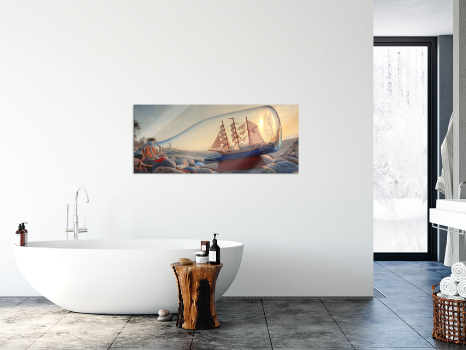 Flasche mit Schiff, Glasbild Panorama