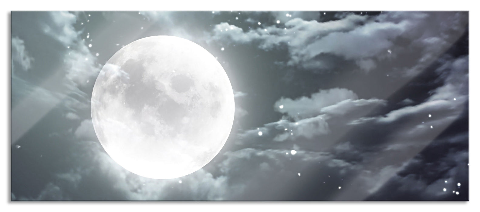 Vollmond Sterne Wolken, Glasbild Panorama