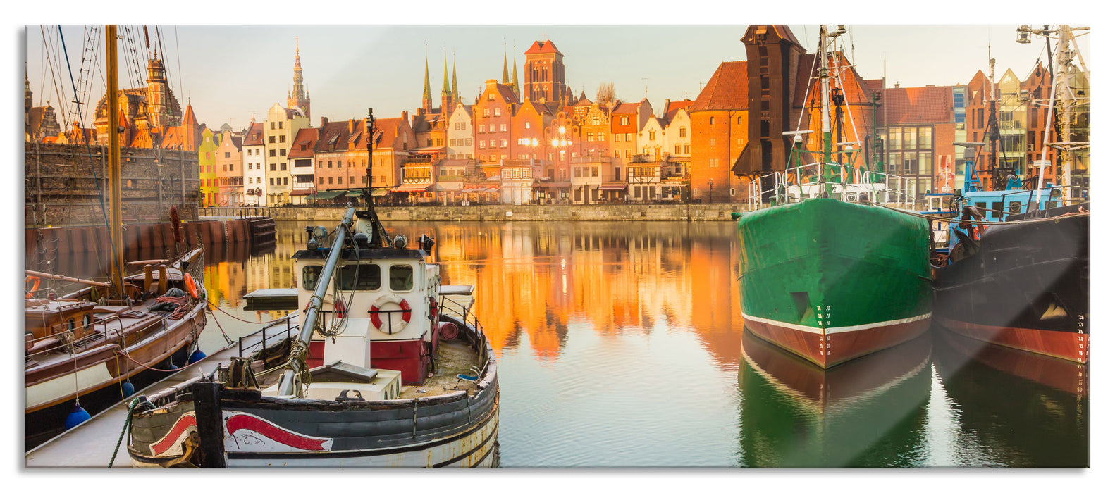 Pixxprint Hafen in der Dämmerung, Glasbild Panorama