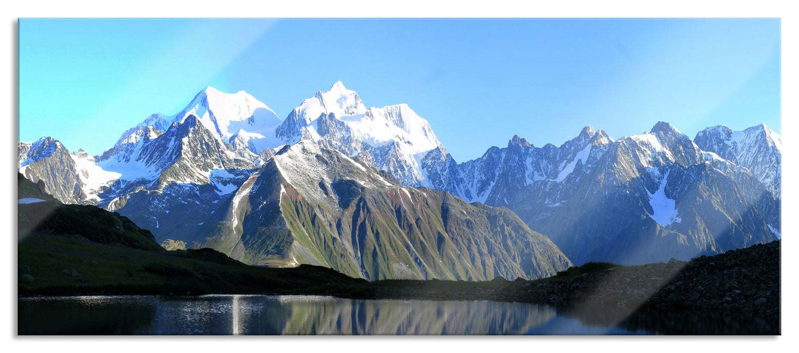 Pixxprint Berge am See, Glasbild Panorama