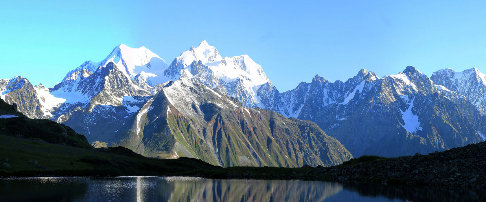 Berge am See, Glasbild Panorama