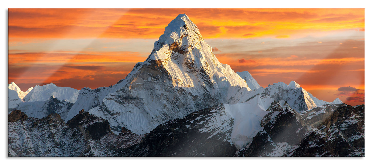 Berge in der Sonne, Glasbild Panorama