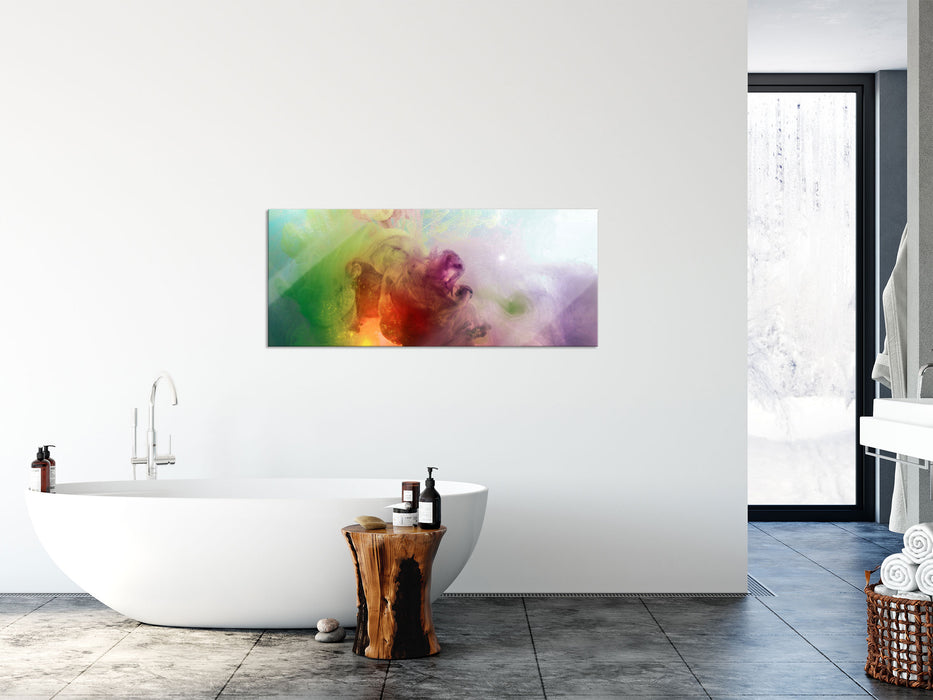 Bunte Wasserwelle, Glasbild Panorama