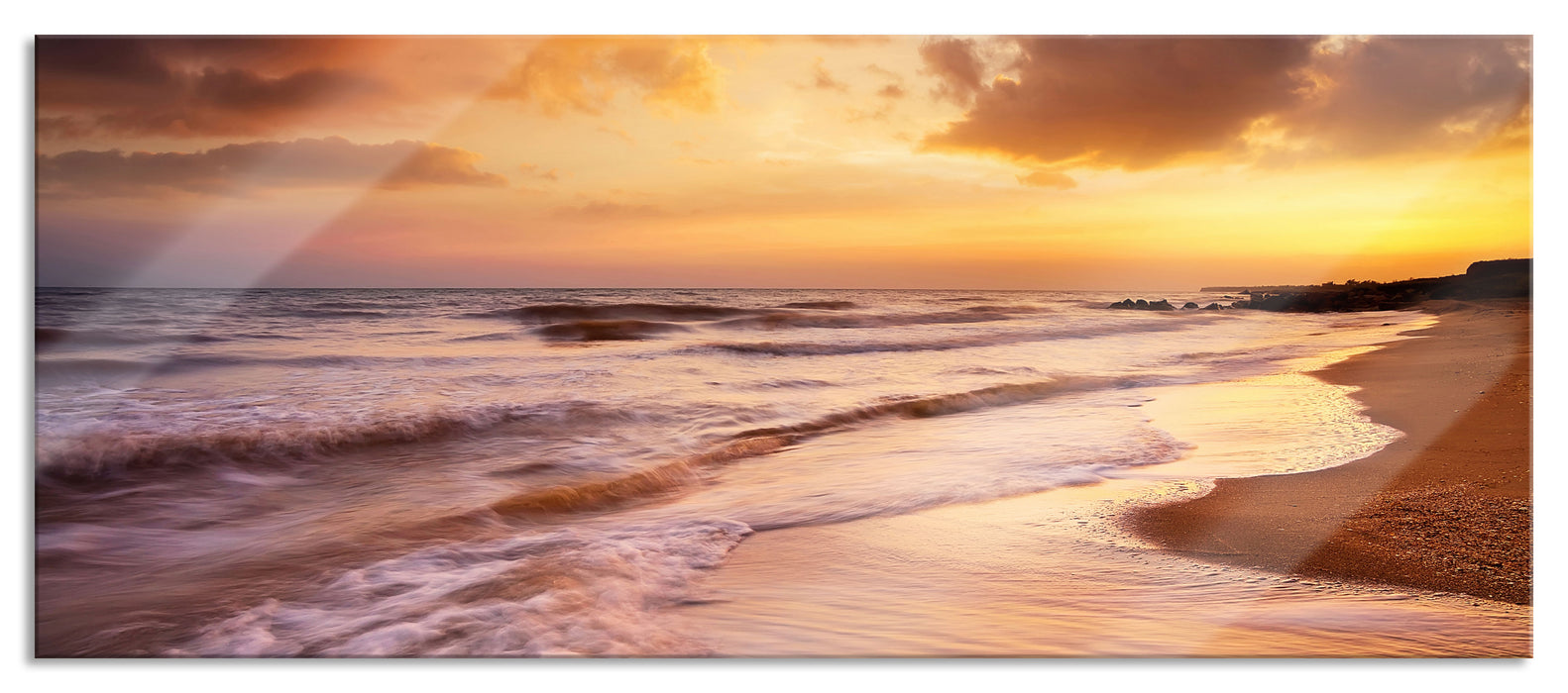 Meereshorizont Sonne hinter Wolken, Glasbild Panorama