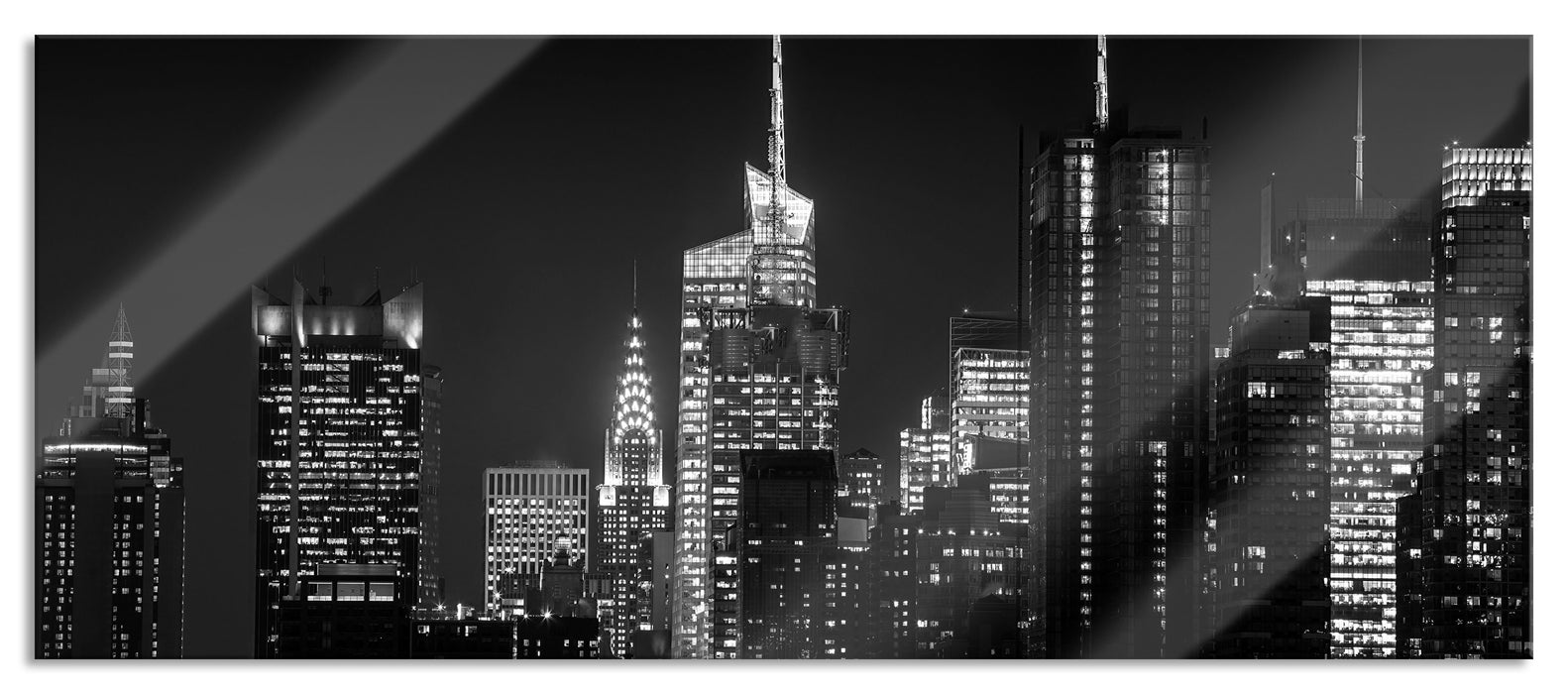 Pixxprint New York von oben schwarz weiß, Glasbild Panorama