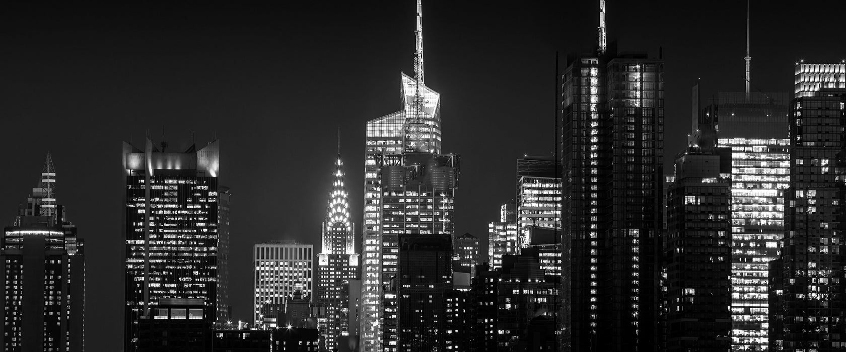 New York von oben schwarz weiß, Glasbild Panorama