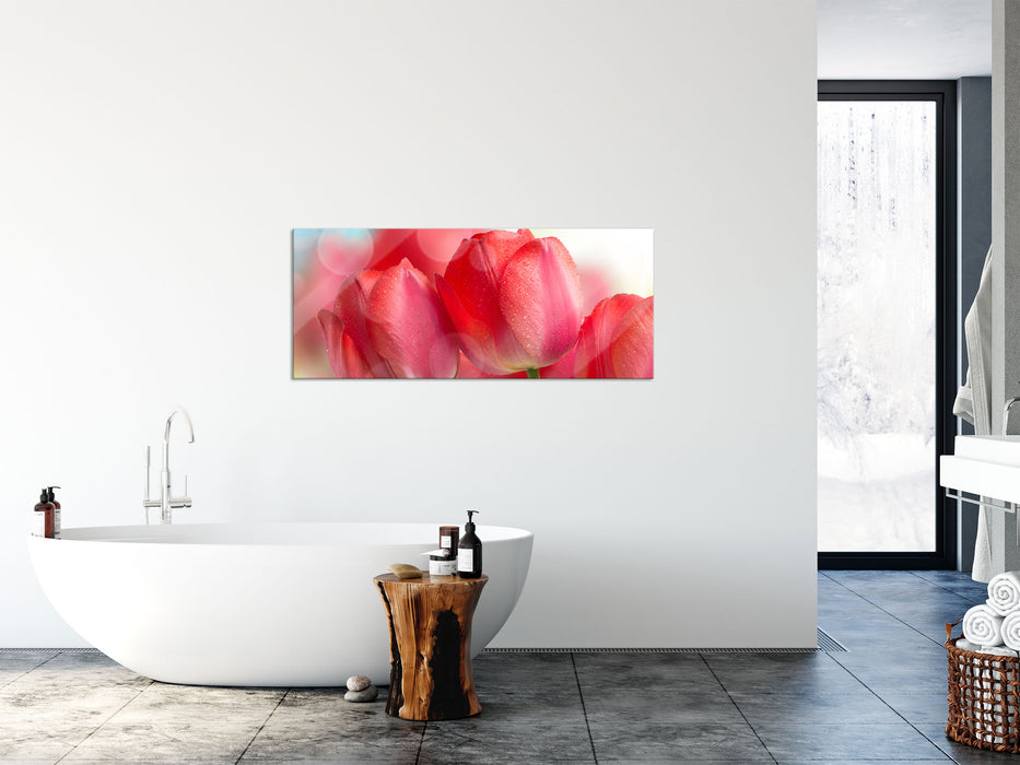 Rote Tulpen, Glasbild Panorama