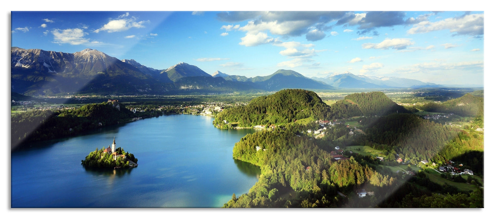 wunderschöne Seen Landschaft, Glasbild Panorama