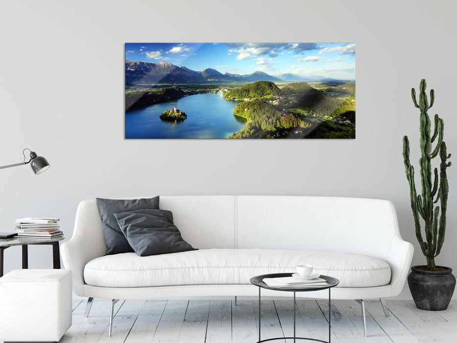 wunderschöne Seen Landschaft, Glasbild Panorama