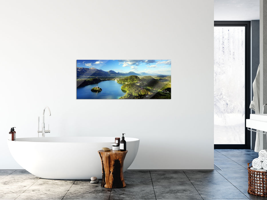 wunderschöne Seen Landschaft, Glasbild Panorama