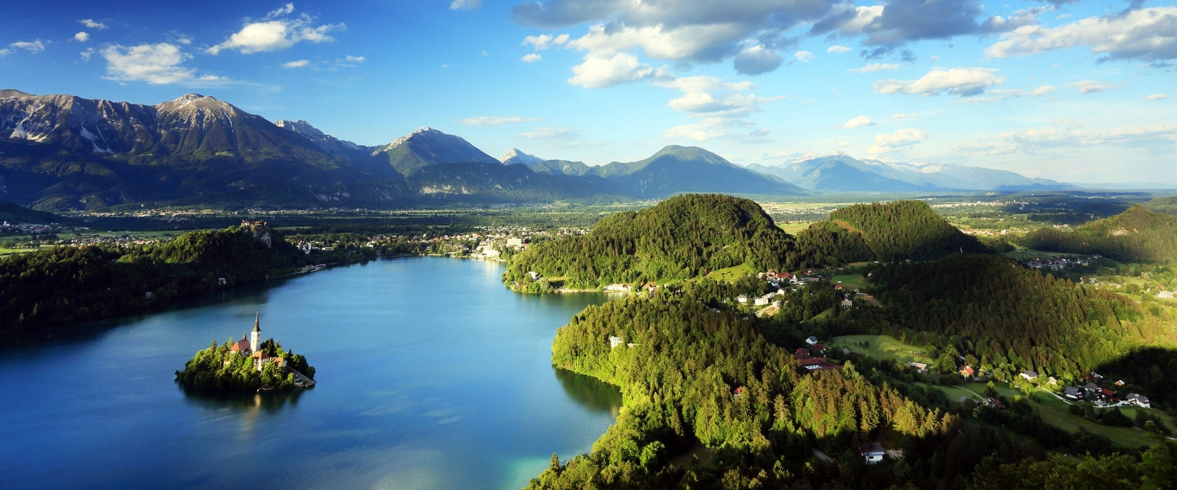 wunderschöne Seen Landschaft, Glasbild Panorama