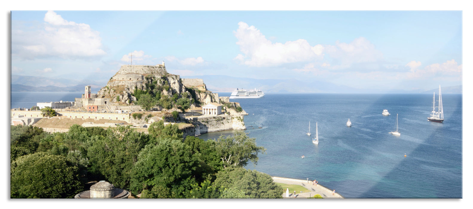 Griechische Entspannungsoase, Glasbild Panorama