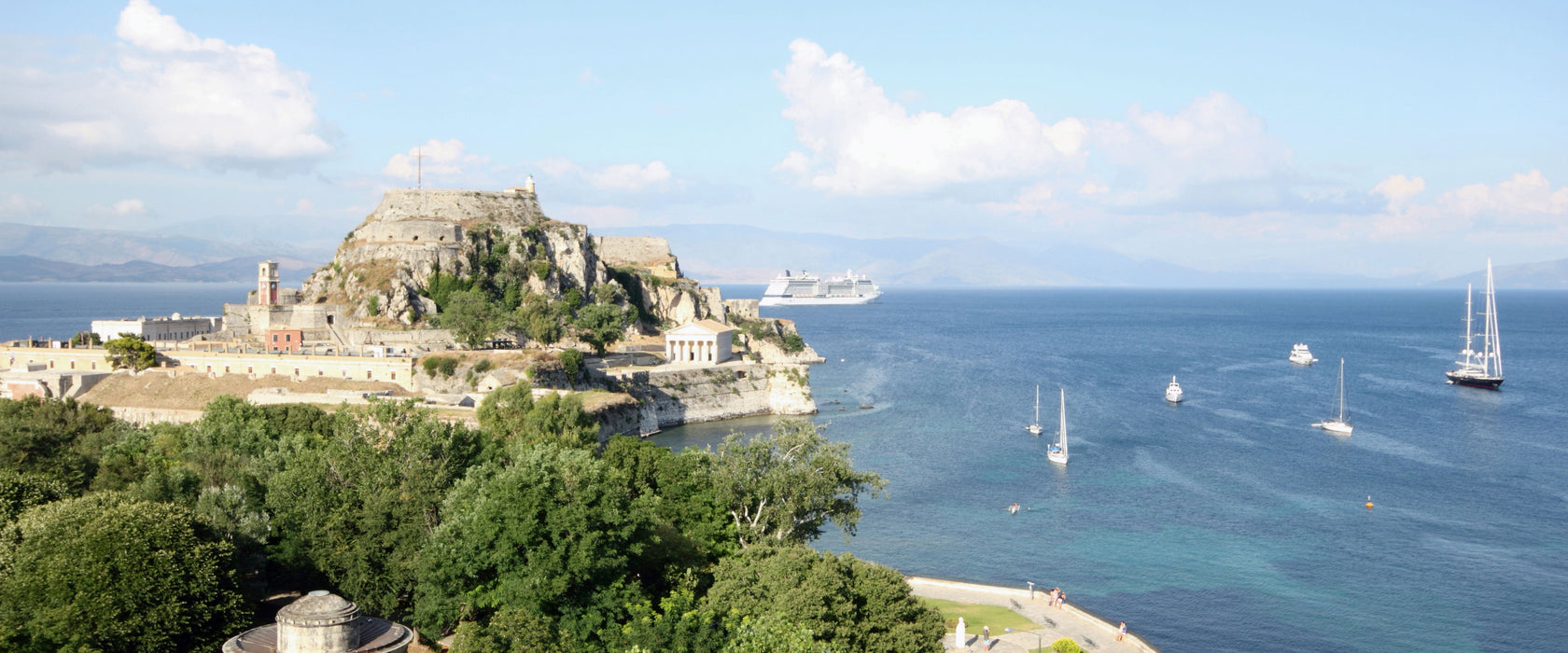 Griechische Entspannungsoase, Glasbild Panorama