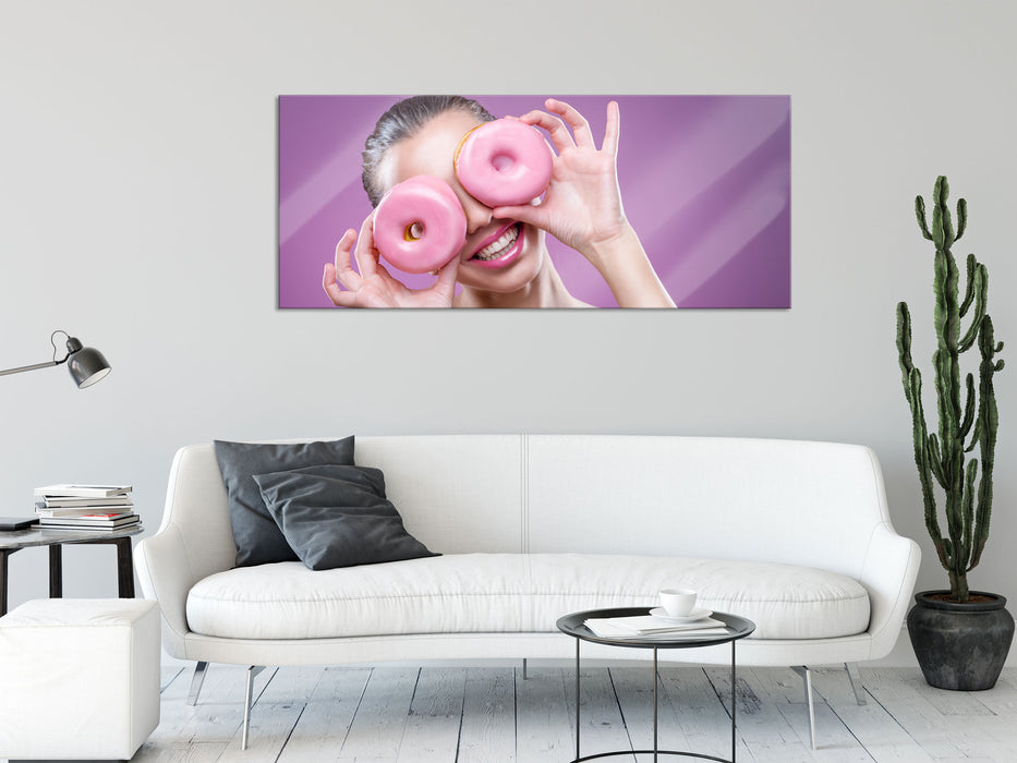 Lustige Donuts, Glasbild Panorama